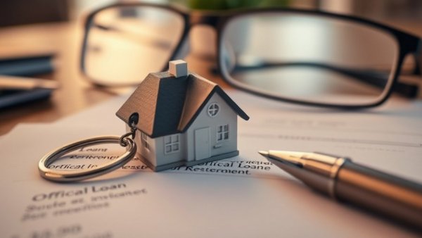 Real estate investment concept with house keychain on loan document.