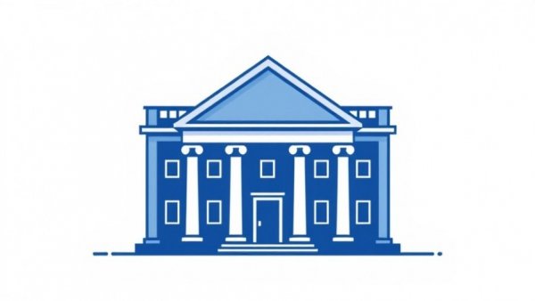 Minimalist blue baronial building icon on white background