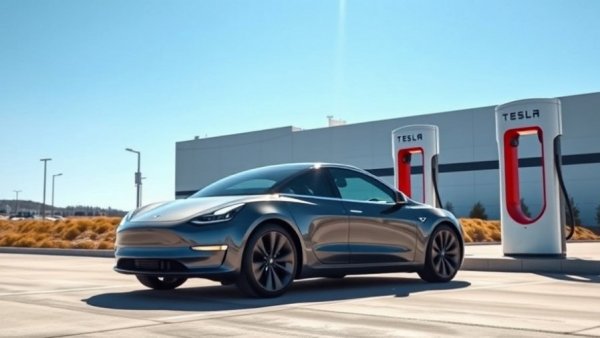 Tesla Model 3 charging at Tesla factory, FSD technology concerns.