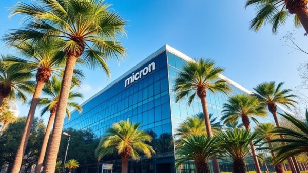 Micron Technology office with palm trees, symbolizing growth.
