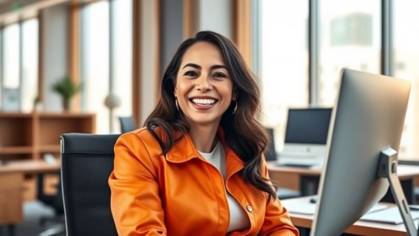 Smiling woman in office representing registered agent services.