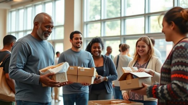 Volunteers distribute food packages in a community service setting, convert LLC to nonprofit.