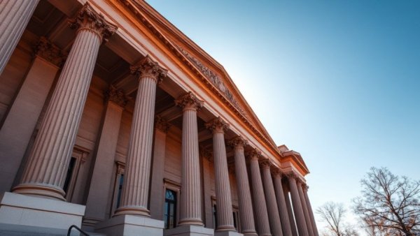 Courthouse facade symbolizing 10% global tariff impact on small businesses.