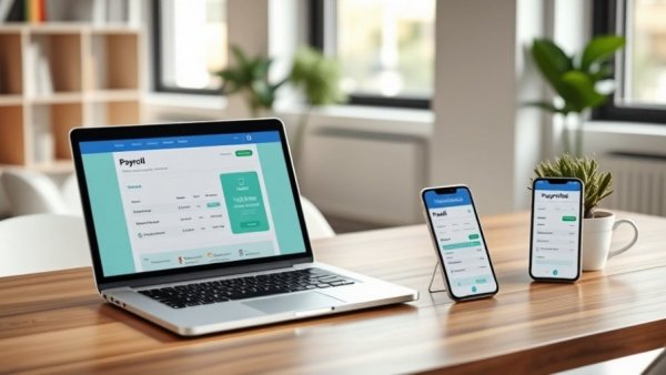 Modern devices showing payroll software solutions for small businesses.