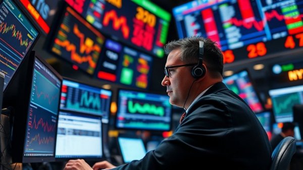 Busy stock market trader monitors asset-heavy stocks.