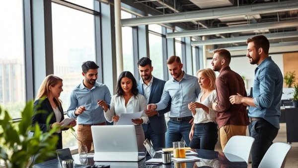 Creative team building activities in modern office setting.