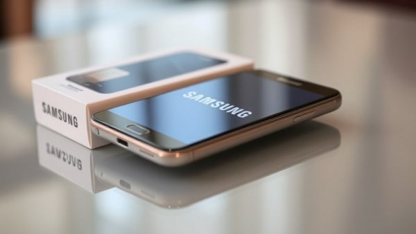 Samsung Galaxy smartphone displaying logo with packaging, highlighting market performance.