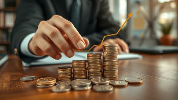 ThredUp earnings report concept with coins and percentages.