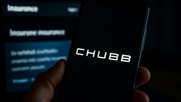 Chubb Limited stock performance with logo on smartphone and insurance site.