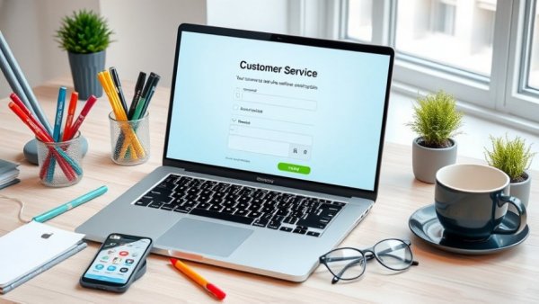 Customer service questionnaire strategies shown on laptop screen in organized workspace.