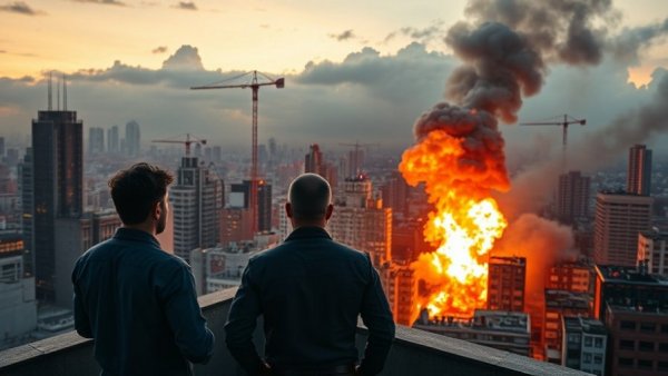 Khamenei death impact on business visualized by urban explosion.