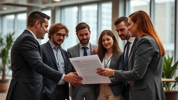 Business professionals discussing importance of background checks in modern office.