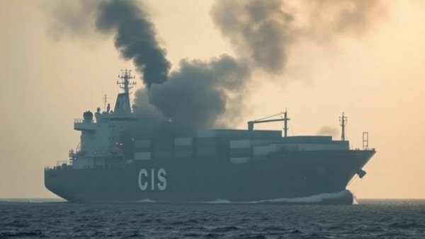 Cargo ship emitting smoke, Israel Hezbollah conflict context.