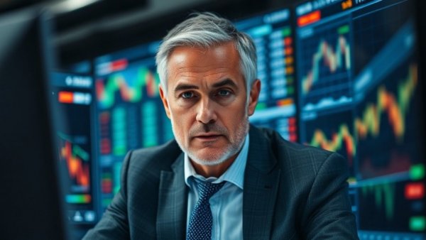 Middle-aged man analyzes financial graphs, highlighting U.S.-Iran conflict impact on small businesses.
