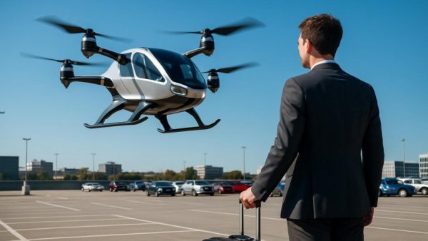 Futuristic drone in parking lot under clear sky, archer aviation stock crash