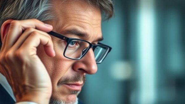 Palantir CEO pondering at a conference with glasses.