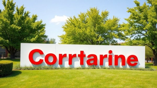 Modern company sign on green lawn under daylight near Stock Market Insights.