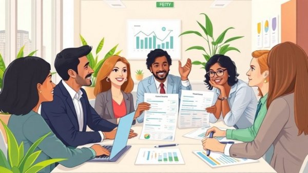 Team analyzing customer satisfaction surveys in an office.