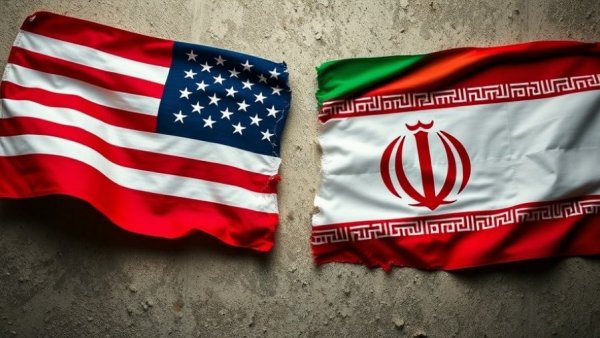 US-Iran conflict impacts illustrated with torn flags.