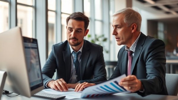 Professionals analyzing market trends, discussing Ethereum flip Bitcoin by 2030.