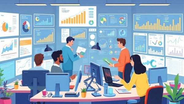 Illustration of an Employee Information Box with diverse team in an office setting.