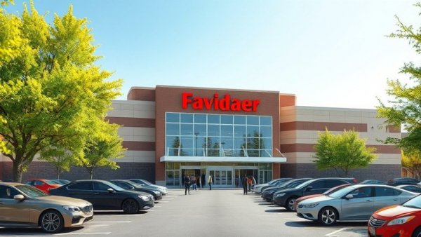 Walmart entrance with parked cars and trees