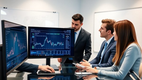 Colleagues discuss cash conversion cycle credit risk, financial dashboard analysis.