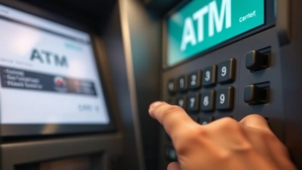 Person using ATM, close-up detail of hand on keypad, bank mergers concept.