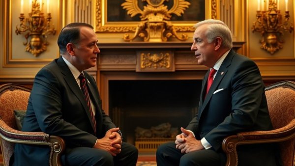 Two leaders discussing NATO's Support for Trump's Iran War in a luxurious room.