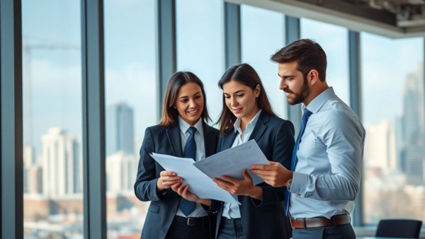 Colleagues analyzing working capital restructuring data in modern office.