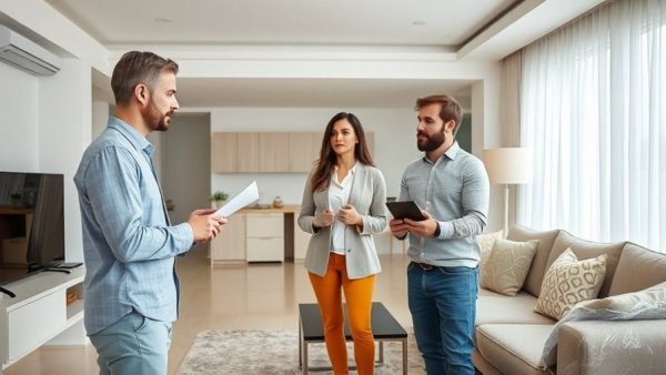 Realtor presents home to couple; discussing mortgage rates increase.