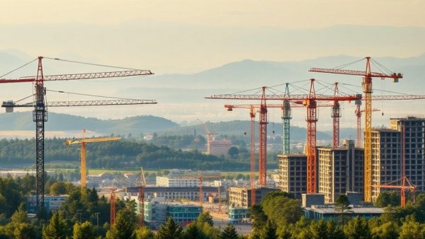 Early morning construction of Meta gas-fired power plant site.
