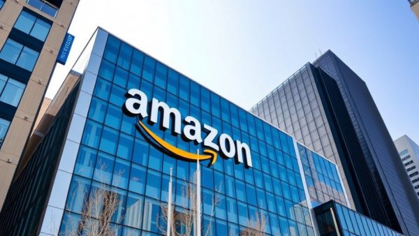 Amazon logo on modern glass building facade
