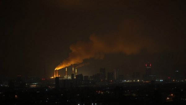 City at night with fire casting orange glow over dark skyline, small business finances.