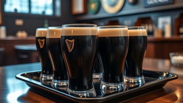 AI in business: close-up of Guinness pint glasses on a tray