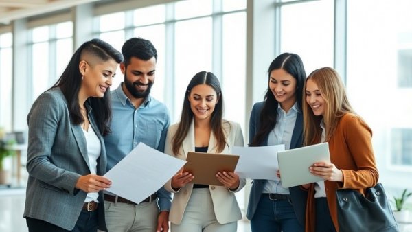 Diverse team discussing employee benefits payment solutions at work.