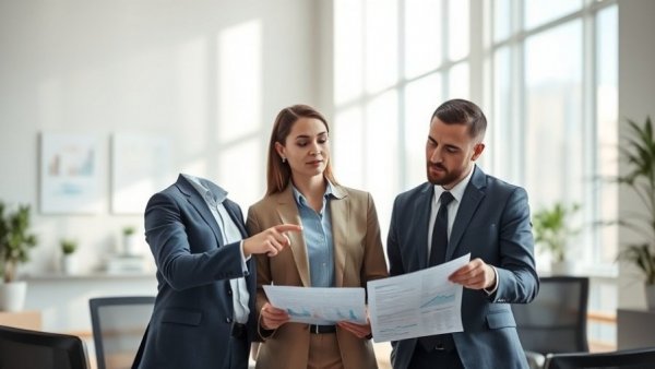 Colleagues discuss financial spreadsheets in office, capital governance.