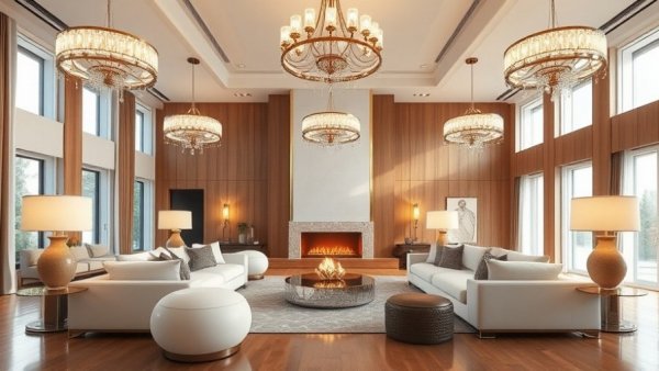 Luxurious modern living room with elegant decor and ample natural light.