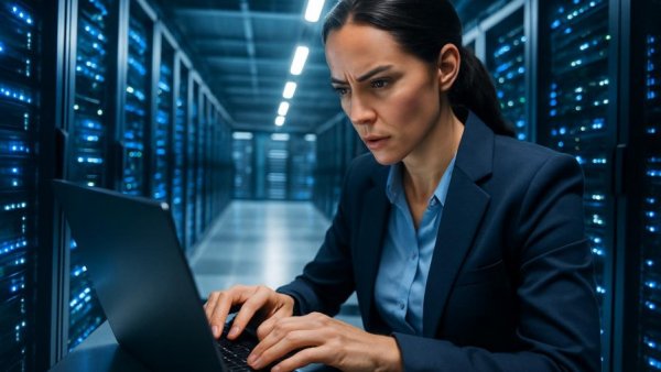 Super Micro Computer Stock Rise: Woman working in data center.