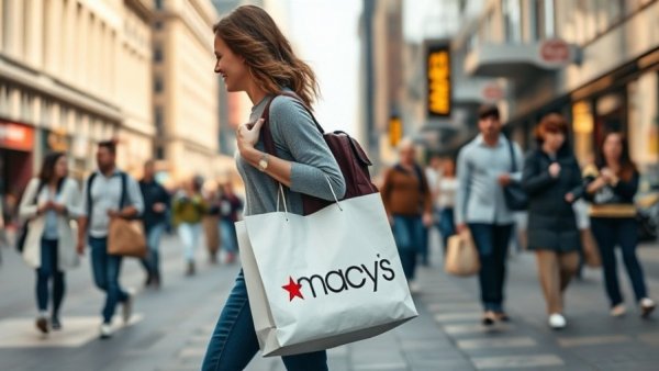 Macy's shopping bag on street during Easter sale