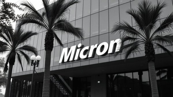 Micron logo on office building with palm trees, Micron Memory Supercycle Investment Potential.