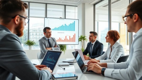 Corporate team reviews reasons for tightening bank lending in a modern office.