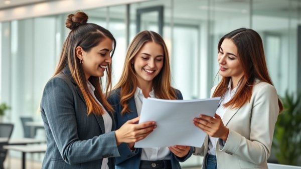 Two Gen Z accountants collaborating on documents in a modern office.