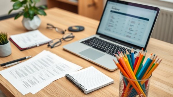 Organized workspace with survey materials on a desk.
