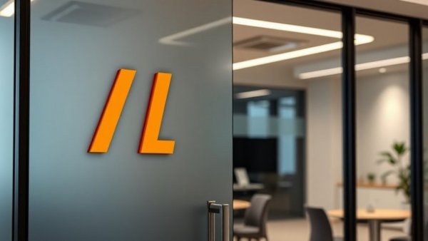 Modern office sign symbolizing investment opportunities.