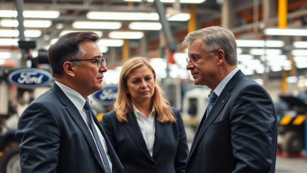 Executives at Ford plant emphasizing F-150 support.