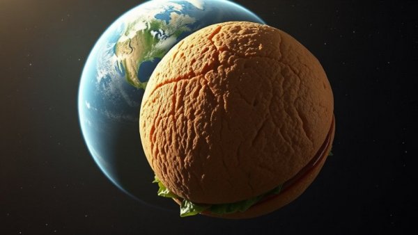 Uncrustables lifetime supply in space, resembling a planet.