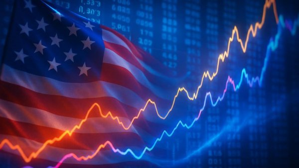 US CPI Inflation abstract with US flag and stock chart.