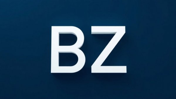 BZ logo on dark blue background, bold modern design.