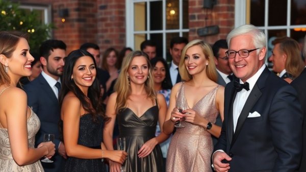 Elegant gathering with people at outdoor event, philanthropy without wealth theme.